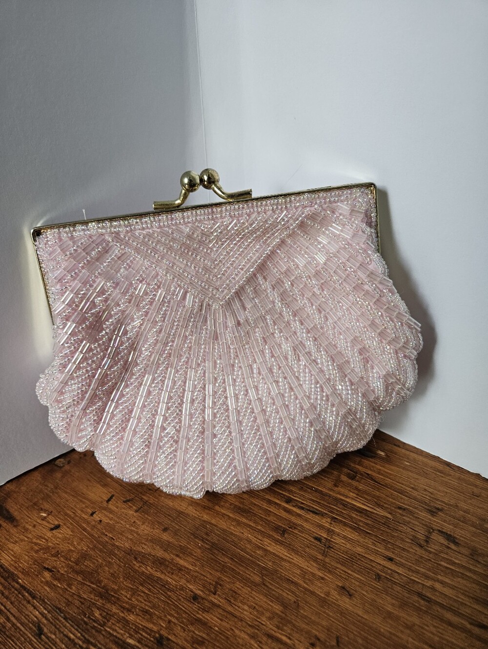 Vintage Beaded Pink Seashell Purse Evening Bag Carlo Fellini Evening Bag Clutch - Picture 11 of 13